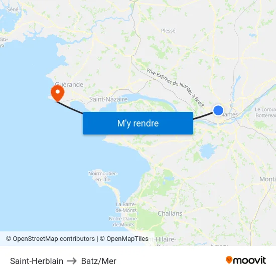 Saint-Herblain to Batz/Mer map