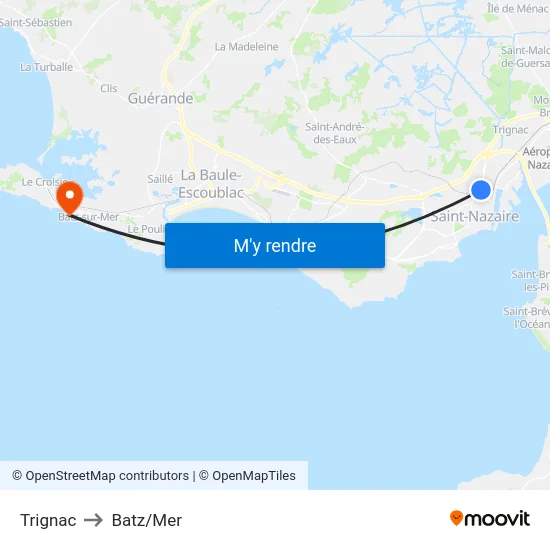 Trignac to Batz/Mer map