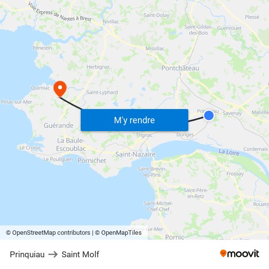 Prinquiau to Saint Molf map