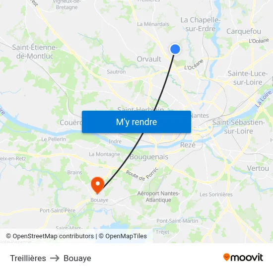 Treillières to Bouaye map