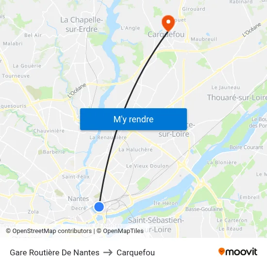 Gare Routière De Nantes to Carquefou map
