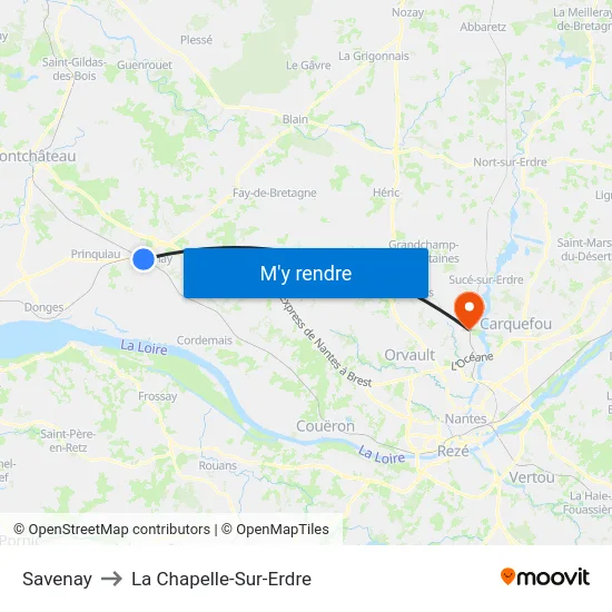 Savenay to La Chapelle-Sur-Erdre map