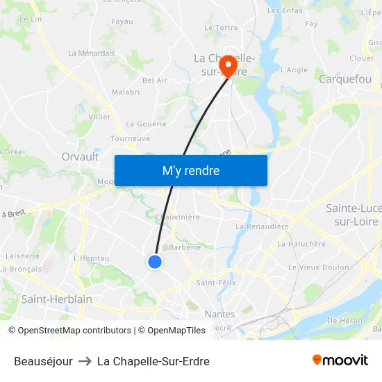 Beauséjour to La Chapelle-Sur-Erdre map
