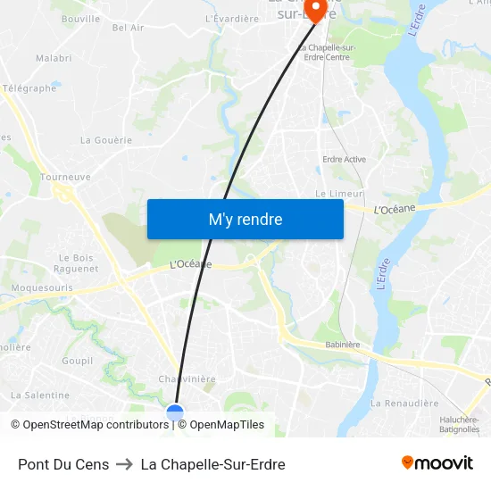 Pont Du Cens to La Chapelle-Sur-Erdre map