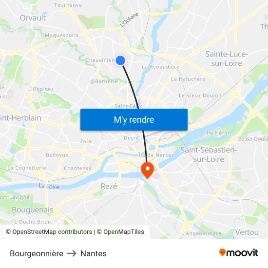 Bourgeonnière to Nantes map