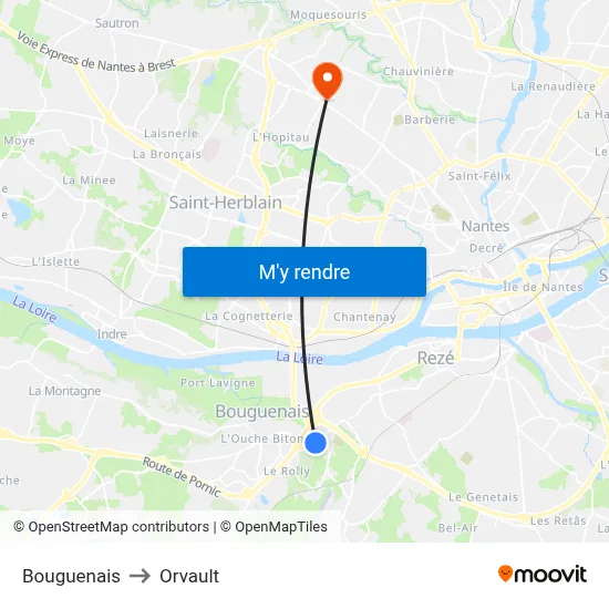 Bouguenais to Orvault map
