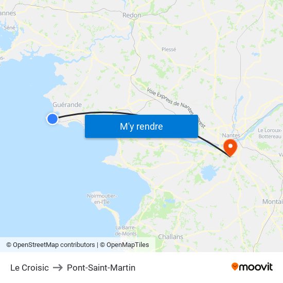 Le Croisic to Pont-Saint-Martin map