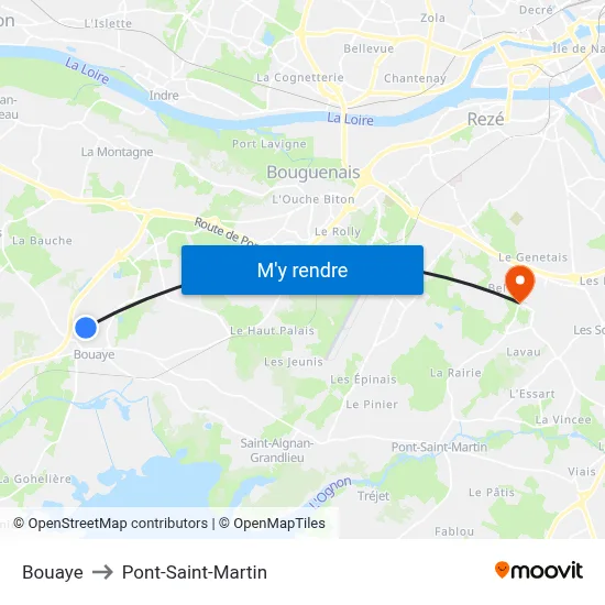 Bouaye to Pont-Saint-Martin map