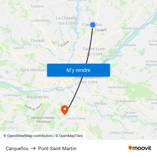 Carquefou to Pont-Saint-Martin map