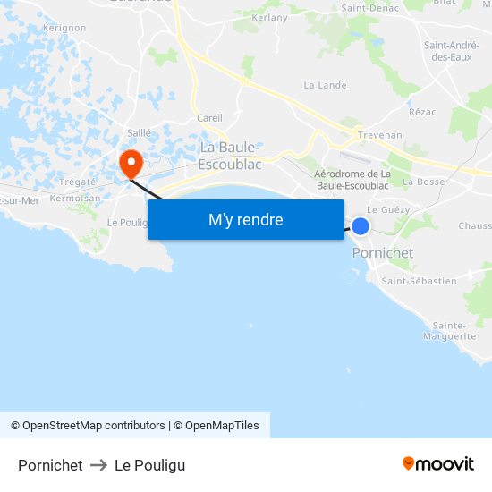 Pornichet to Le Pouligu map
