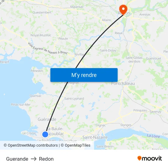 Guerande to Redon map