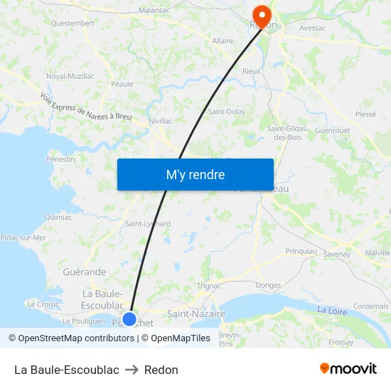 La Baule-Escoublac to Redon map