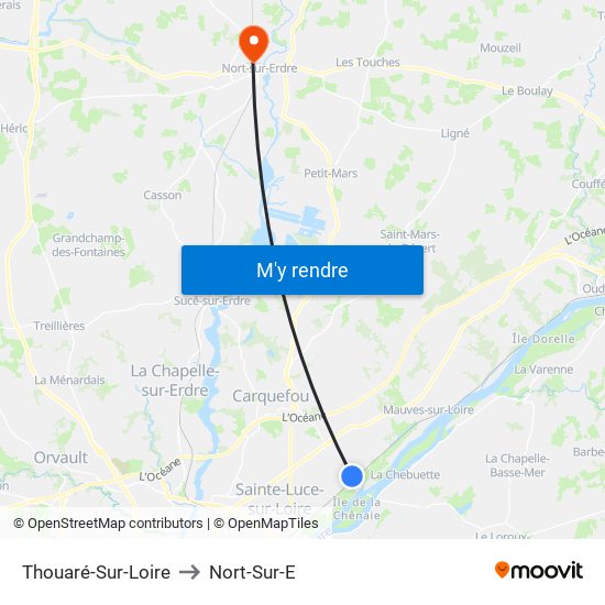 Thouaré-Sur-Loire to Nort-Sur-E map