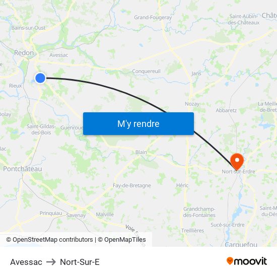 Avessac to Nort-Sur-E map