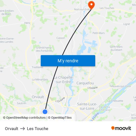 Orvault to Les Touche map