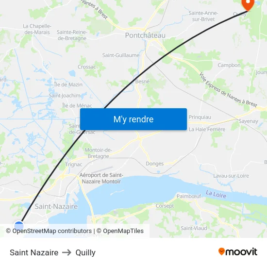 Saint Nazaire to Quilly map