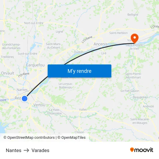 Nantes to Varades map