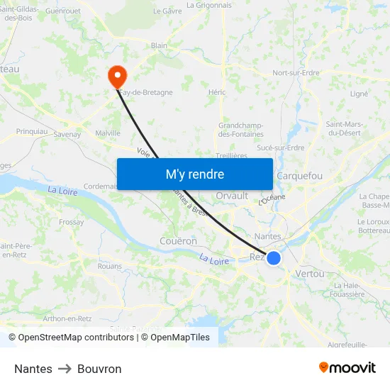 Nantes to Bouvron map