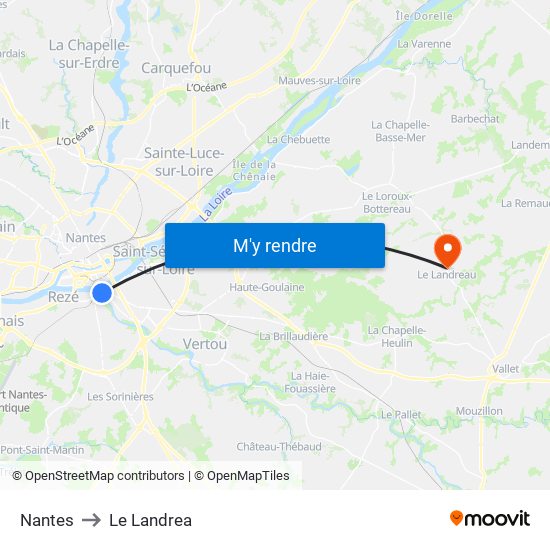 Nantes to Le Landrea map