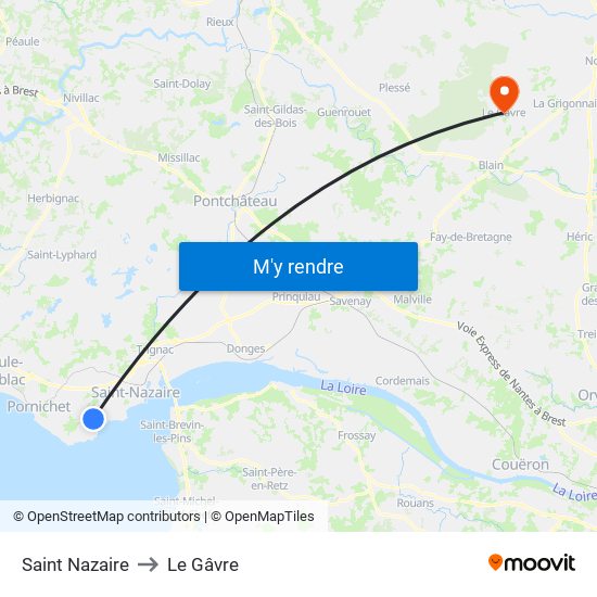 Saint Nazaire to Le Gâvre map