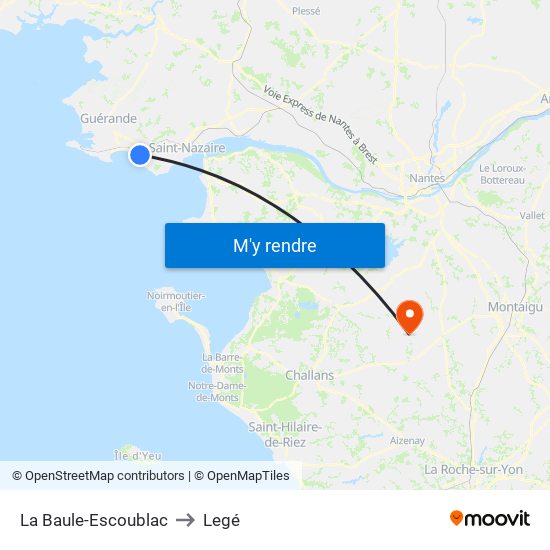 La Baule-Escoublac to Legé map