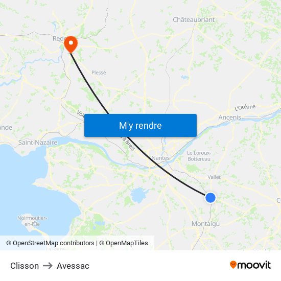 Clisson to Avessac map