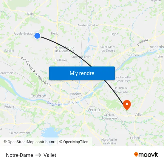Notre-Dame to Vallet map
