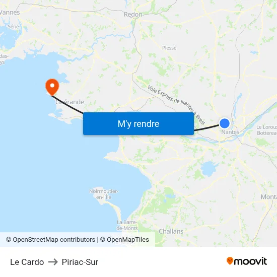 Le Cardo to Piriac-Sur map