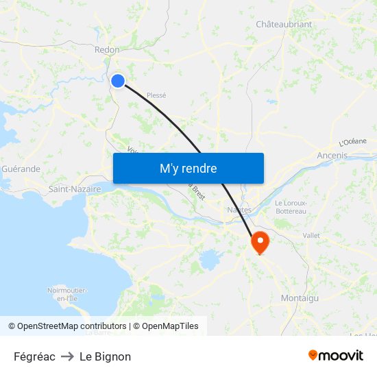 Fégréac to Le Bignon map