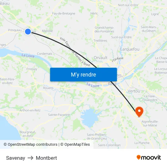 Savenay to Montbert map