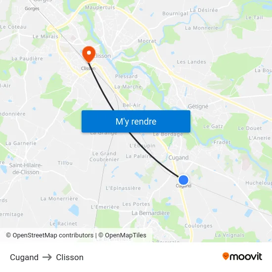 Cugand to Clisson map