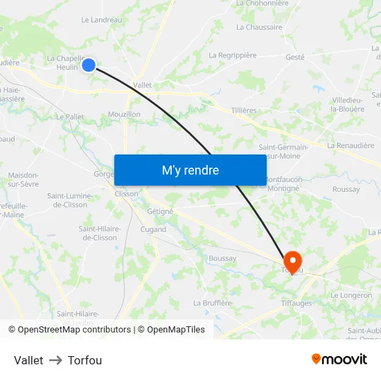 Vallet to Torfou map