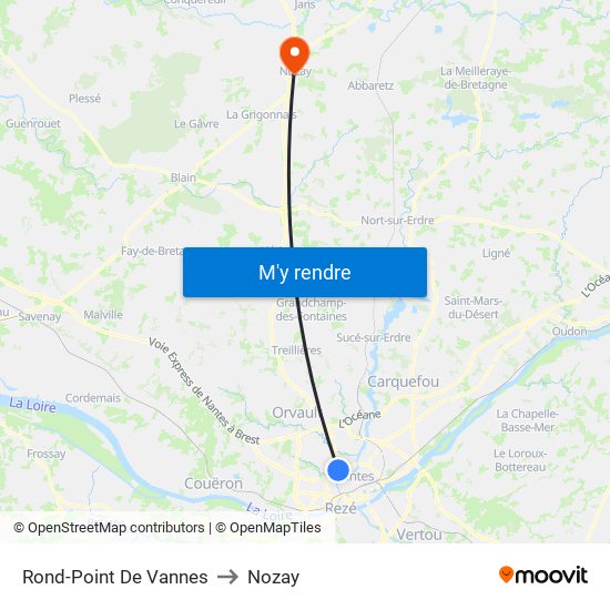 Rond-Point De Vannes to Nozay map