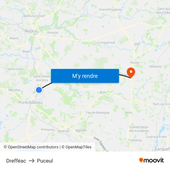 Drefféac to Puceul map