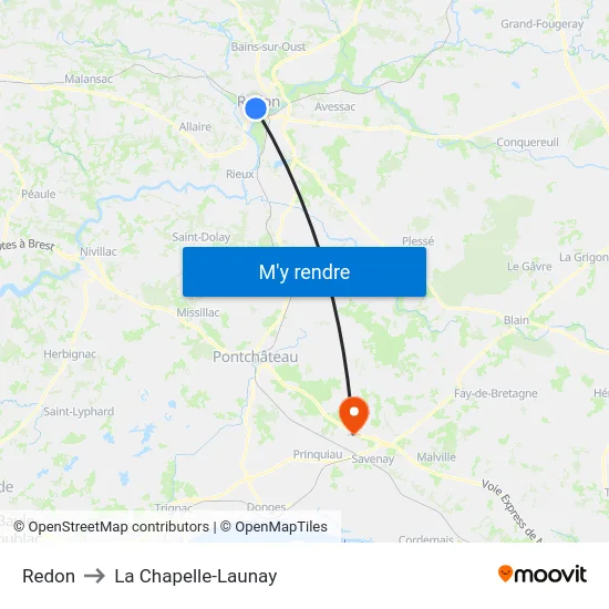 Redon to La Chapelle-Launay map