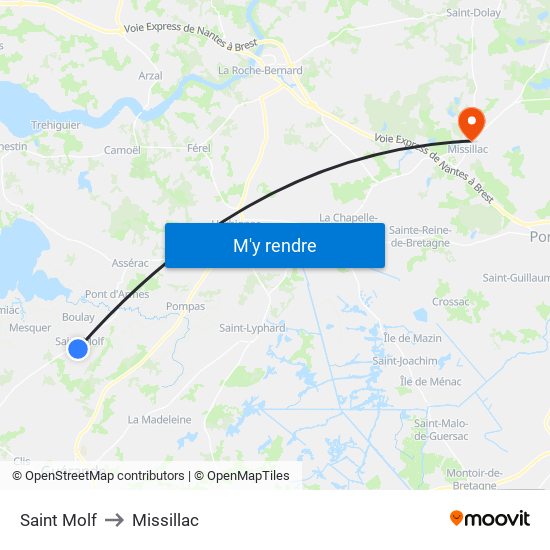 Saint Molf to Missillac map
