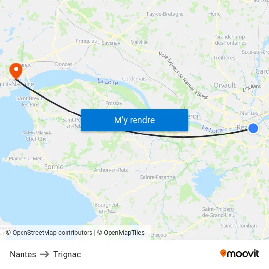 Nantes to Trignac map