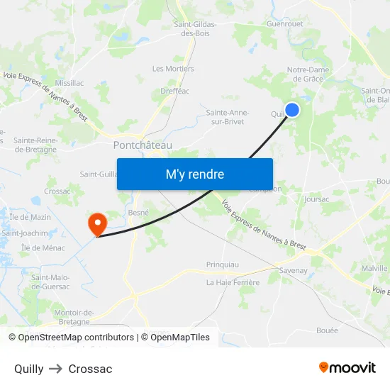 Quilly to Crossac map