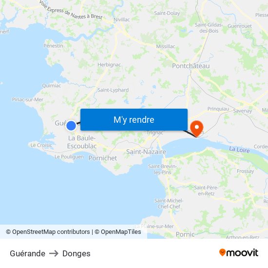 Guérande to Donges map