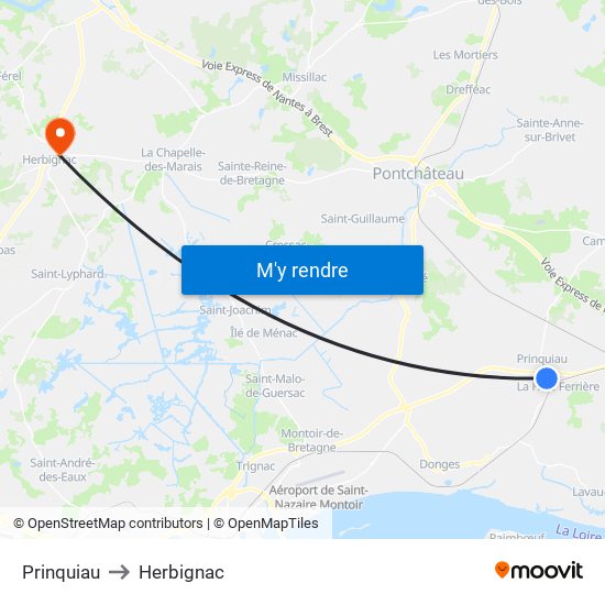 Prinquiau to Herbignac map