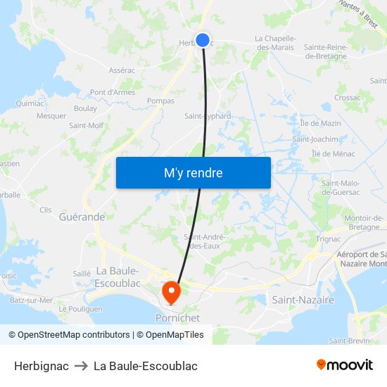Herbignac to La Baule-Escoublac map