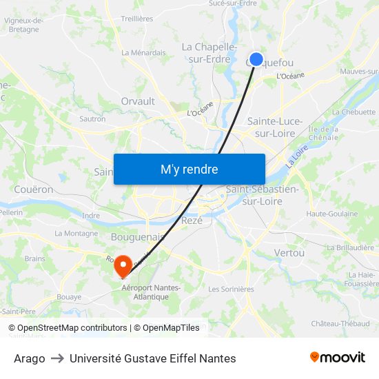 Arago to Université Gustave Eiffel Nantes map