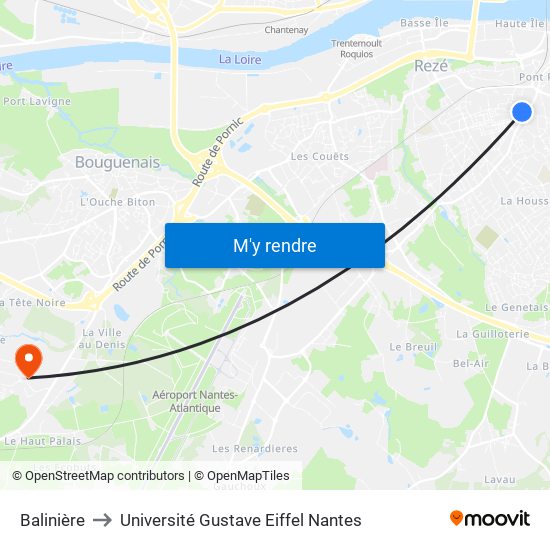 Balinière to Université Gustave Eiffel Nantes map