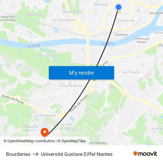 Bourderies to Université Gustave Eiffel Nantes map