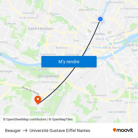 Beauger to Université Gustave Eiffel Nantes map