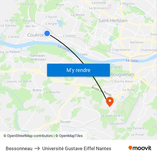 Bessonneau to Université Gustave Eiffel Nantes map