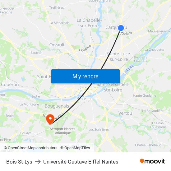 Bois St-Lys to Université Gustave Eiffel Nantes map