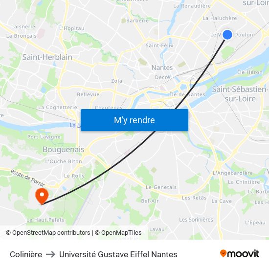 Colinière to Université Gustave Eiffel Nantes map