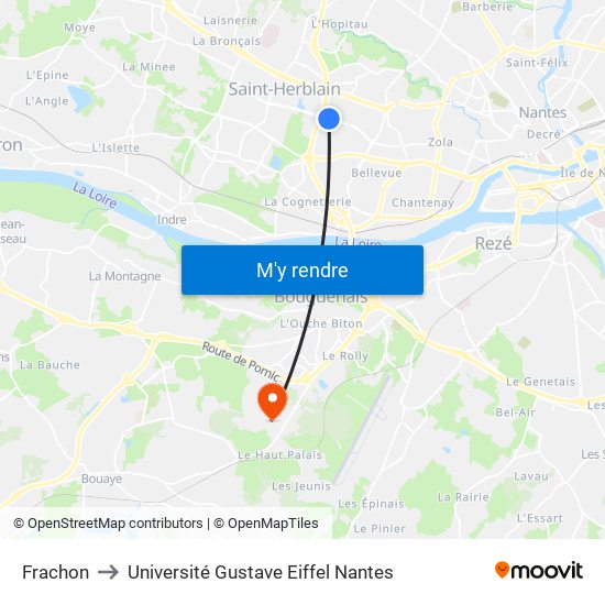 Frachon to Université Gustave Eiffel Nantes map