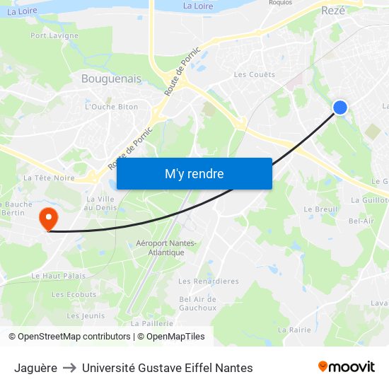 Jaguère to Université Gustave Eiffel Nantes map
